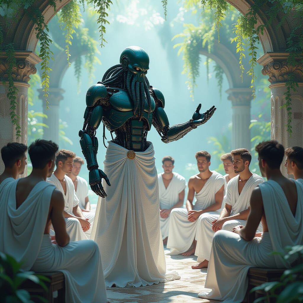 Cyborg Cthulhu Preaching in Crystalline Garden