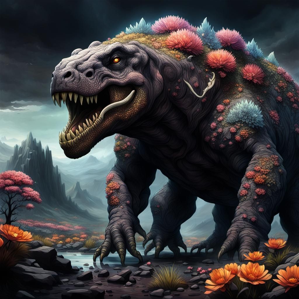 Colossal Crystalline Reptile in Eerie Landscape