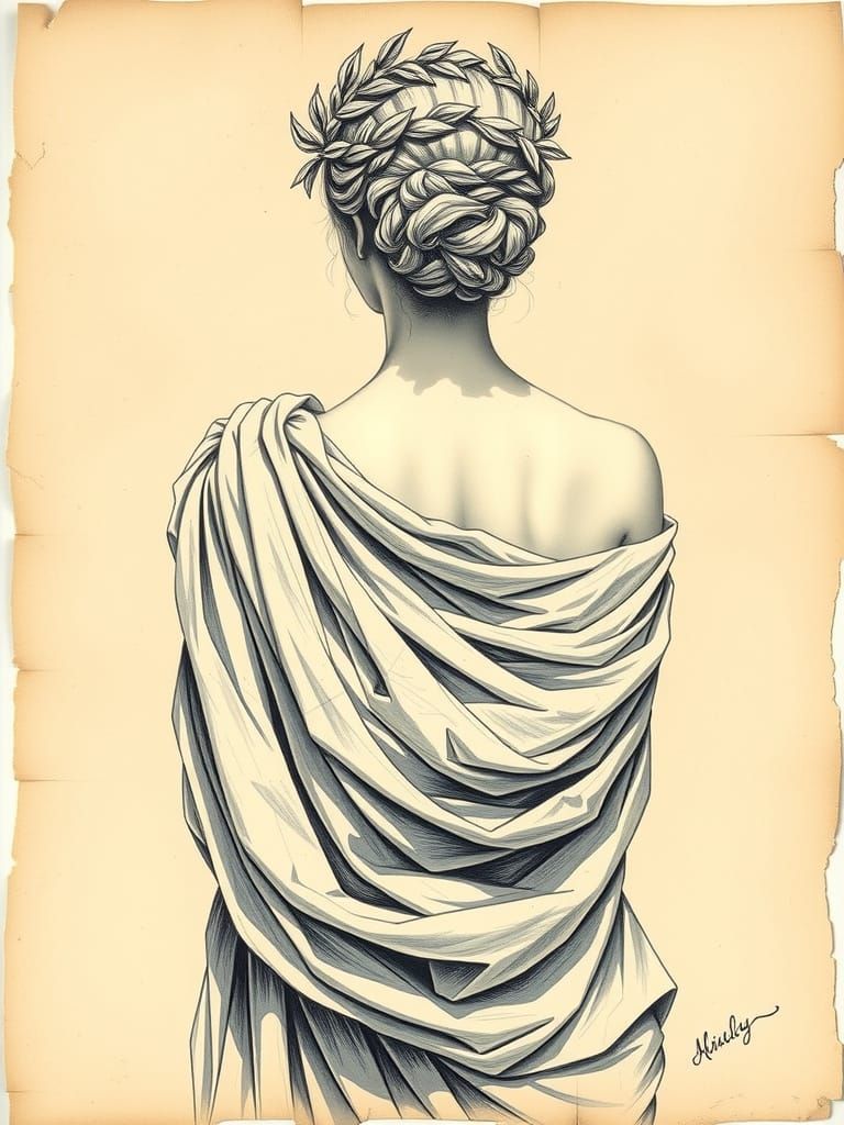 Roman Woman's Elegance in Soft Pencil Hatching