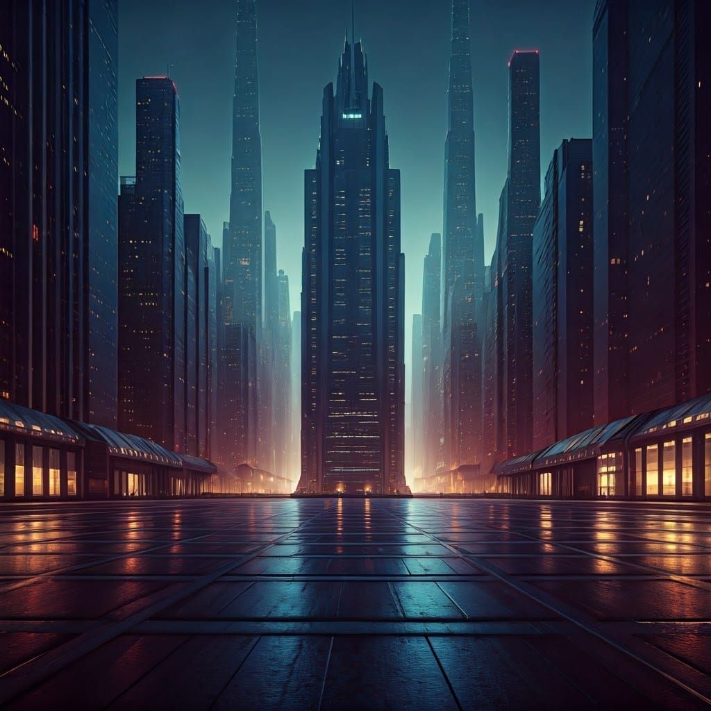 Futuristic Cityscape at Dusk in Photorealistic Style