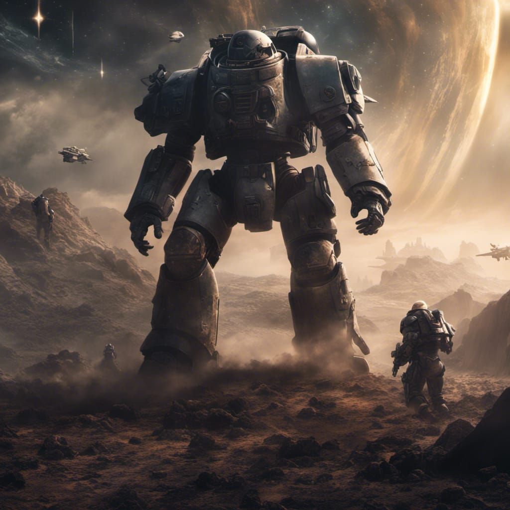 Epic Starfield Space Marines in Digital Matte Painting