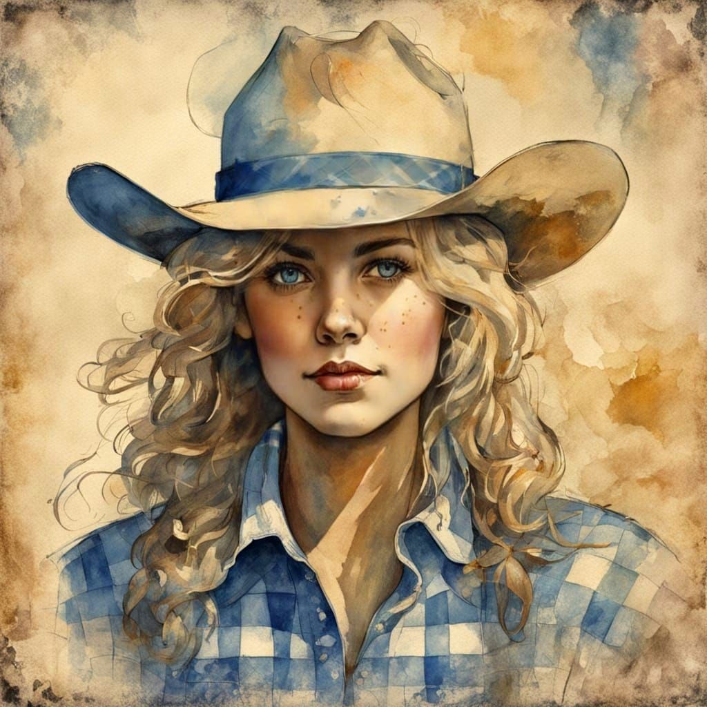 Cowgirl in Golden Light, Gingham and Blue Jeans