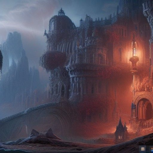 Fantastical Castle in Detailed Matte Painting Style
