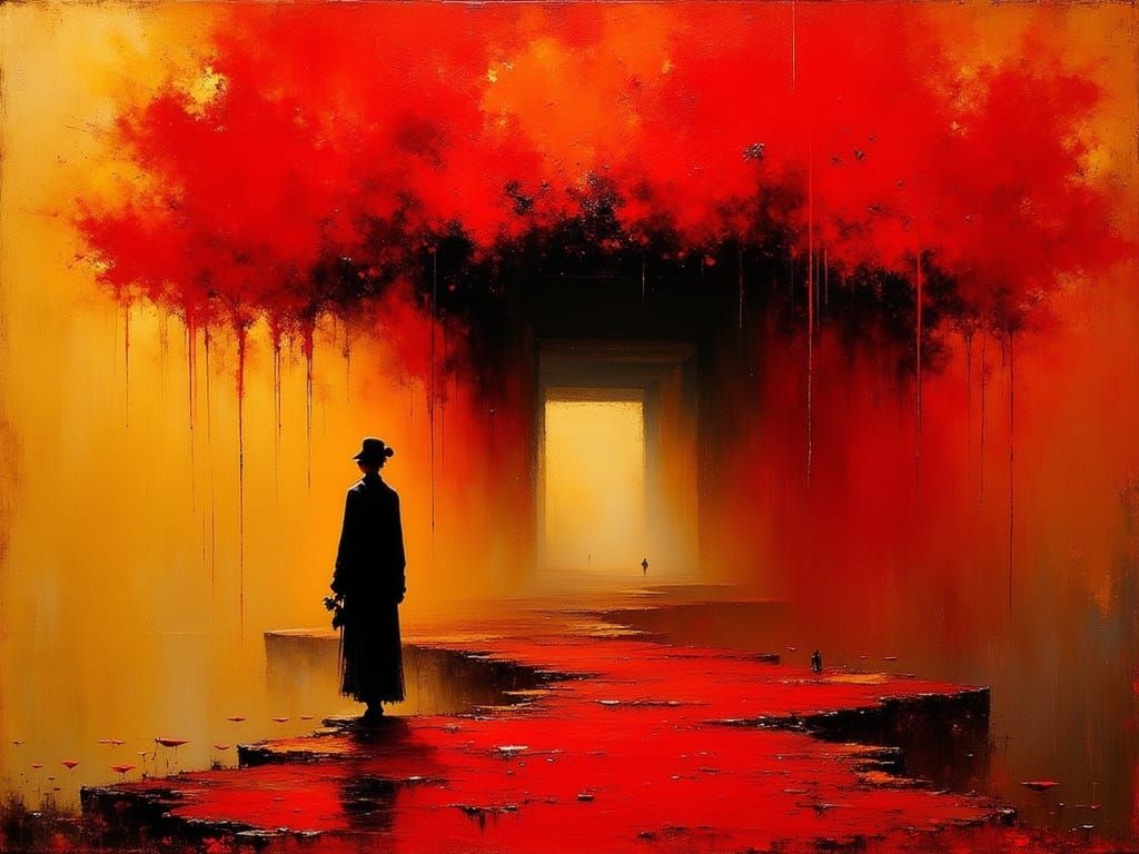 Expressionist Portrait in Red and Amber