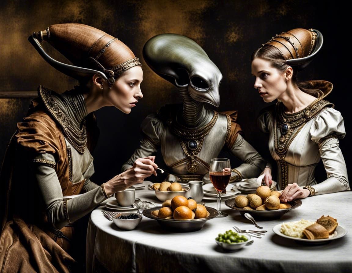 Surreal Alien Restaurant Celebration: Professional Photograp...