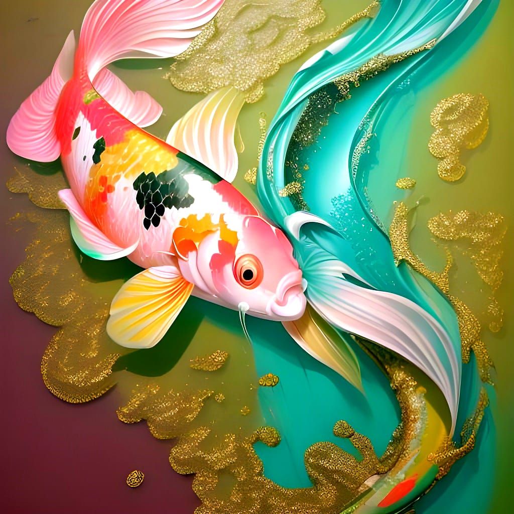 Pearly Koi in Japanese Print Style