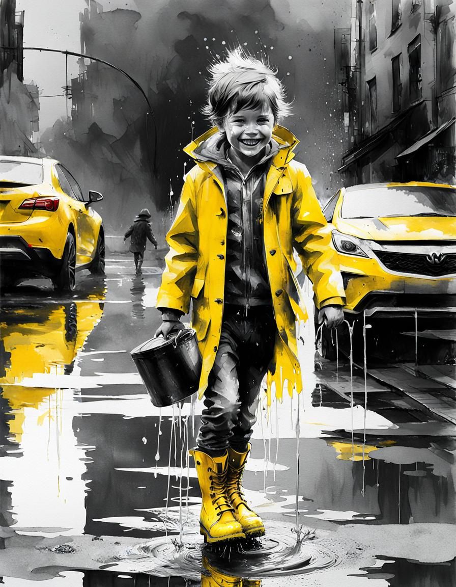 Smiling Child Splashing: 3D Resin Cast Double Exposure