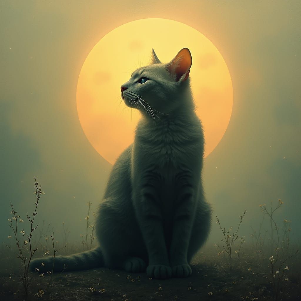 Ethereal Feline Contemplation in Dreamlike Colors