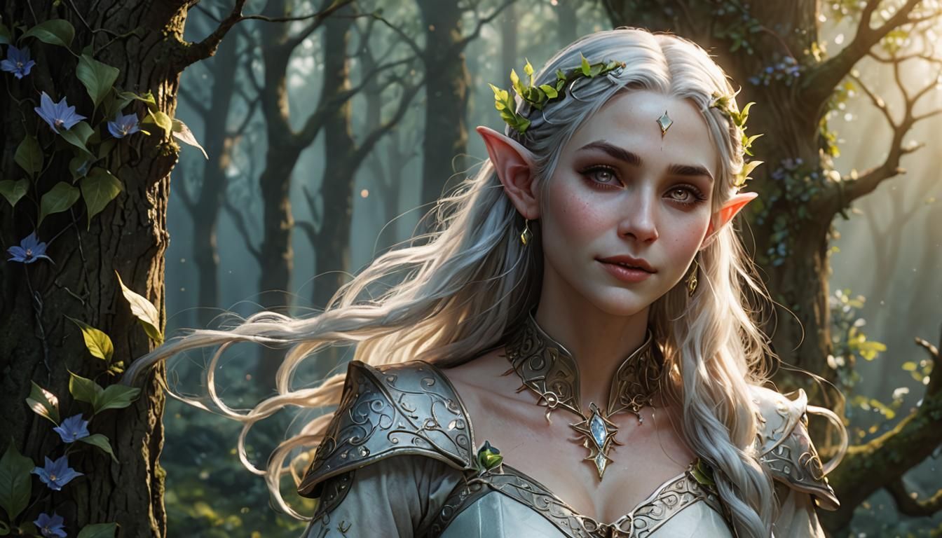 Enchanting Elf Sorceress Casting Dawn Magic