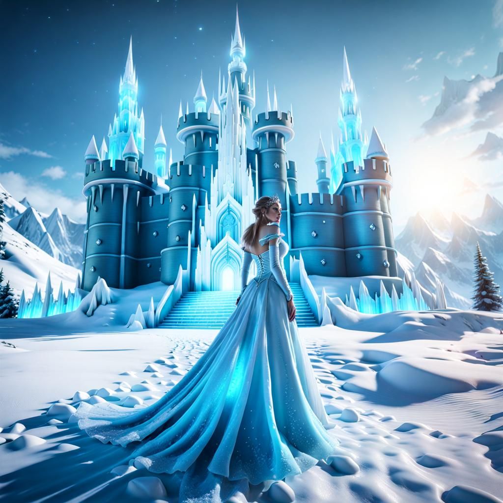 Epic Ice Castle and Demon Woman in 3D