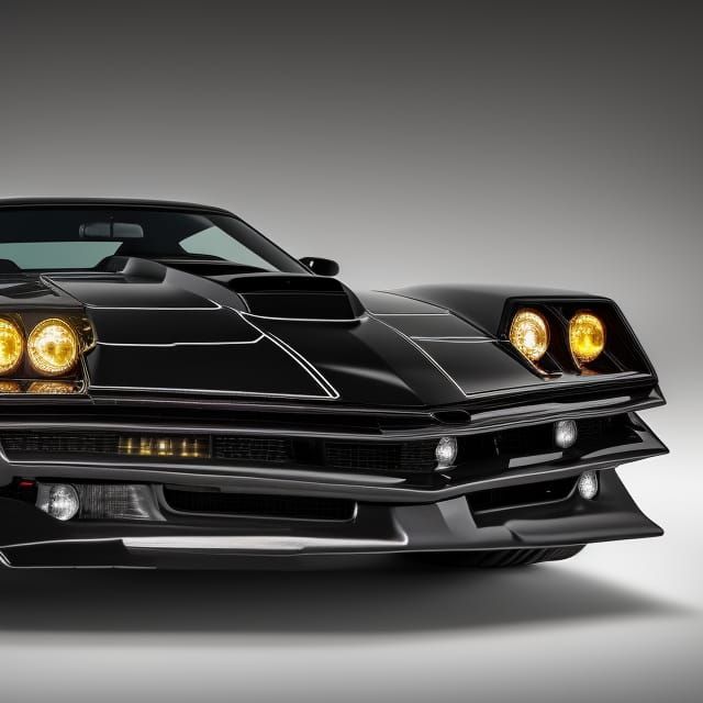 Intricate Black Muscle Car with Golden Phoenix Logo