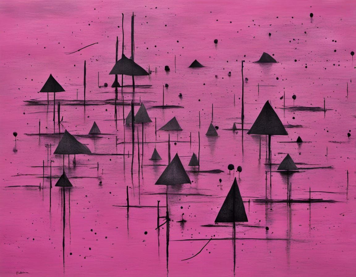 Primitive Pink Abstract Art in Mixed Media Style