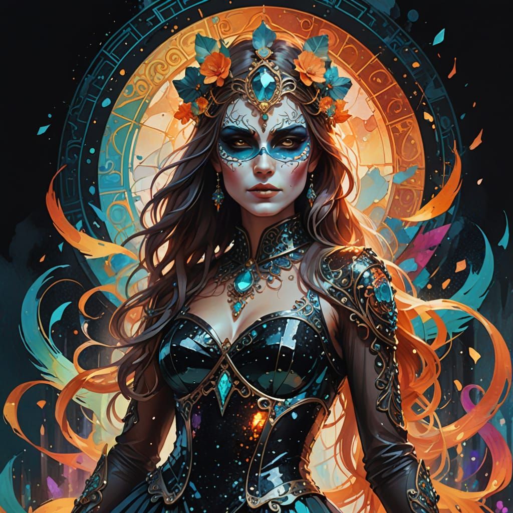 Ethereal Woman in Twinkling Black Sequin Dress