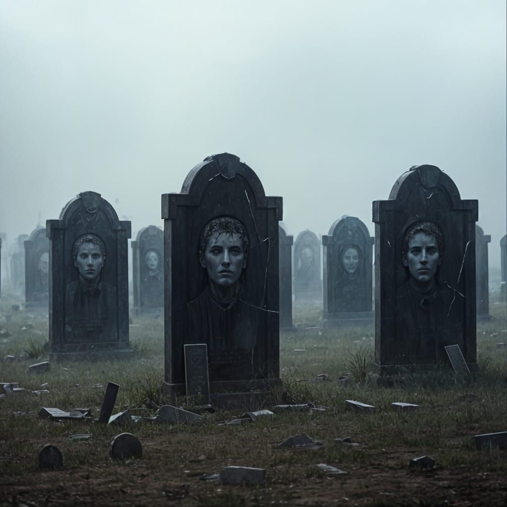 Shattered Glass Tombstones Reflect Forgotten Souls