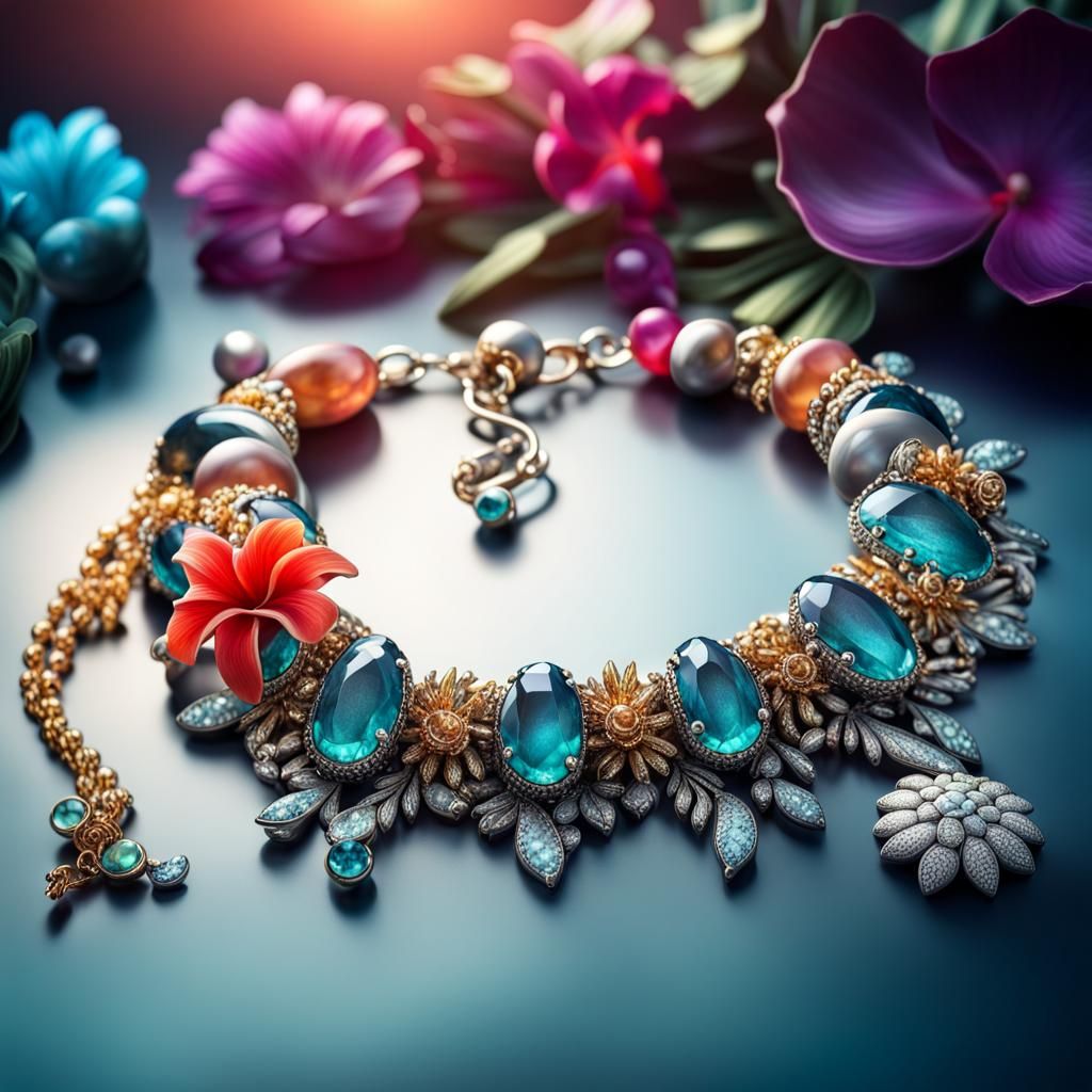 Glowing Tropical Gems: Jewelry in Gradient Aquarium