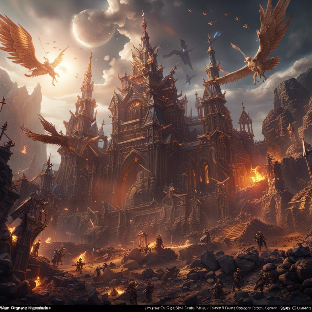 Angelic War: Detailed Matte Painting in Deep Color