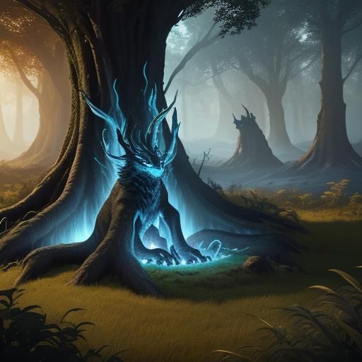 Druid Summons Fire Hound in Mystical Forest