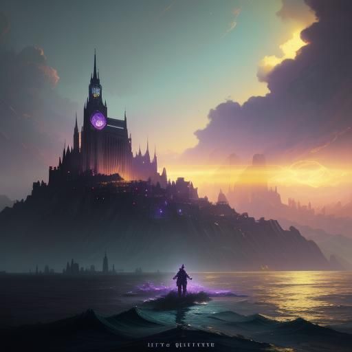 Fantasy Cityscape Near the Sea in Art Nouveau Style