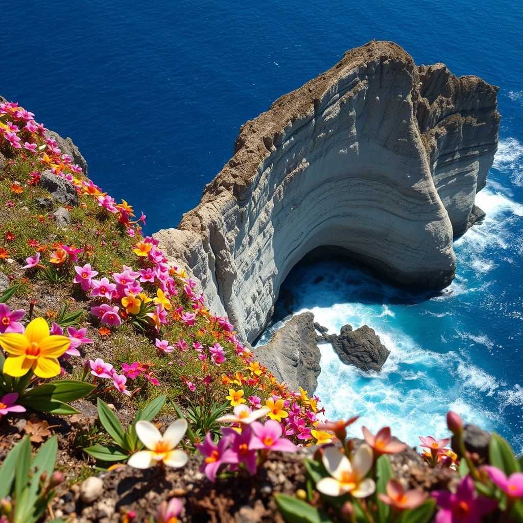 Majestic Rock Formation Cliff in Vibrant Bloom