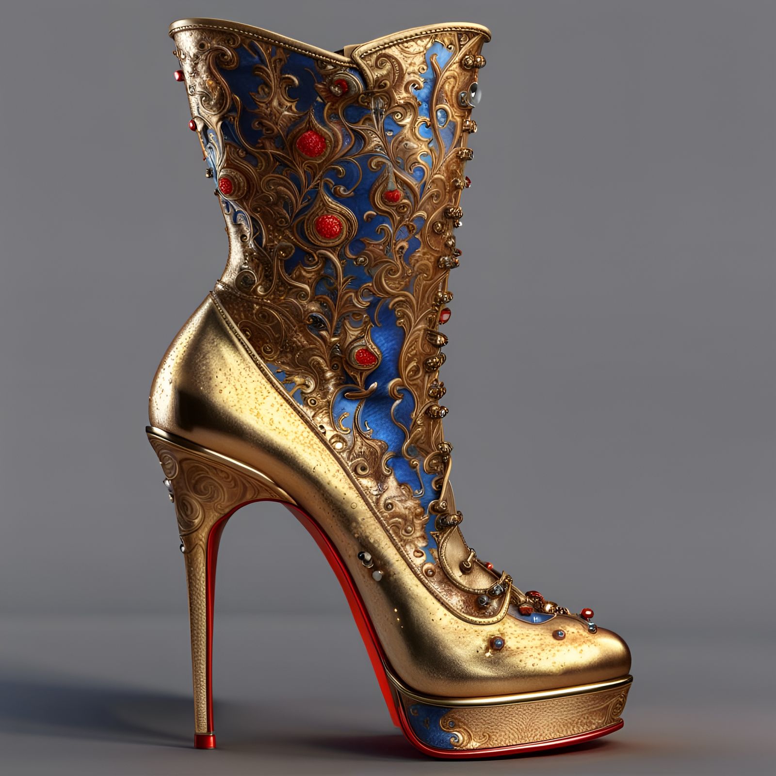 gold blue gold high heel boots