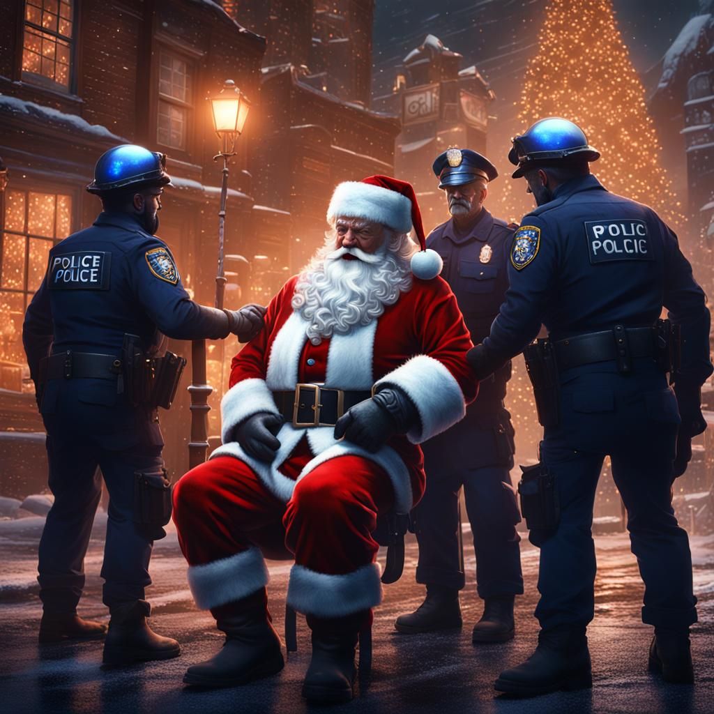 Santa Claus being  handcuffed by police