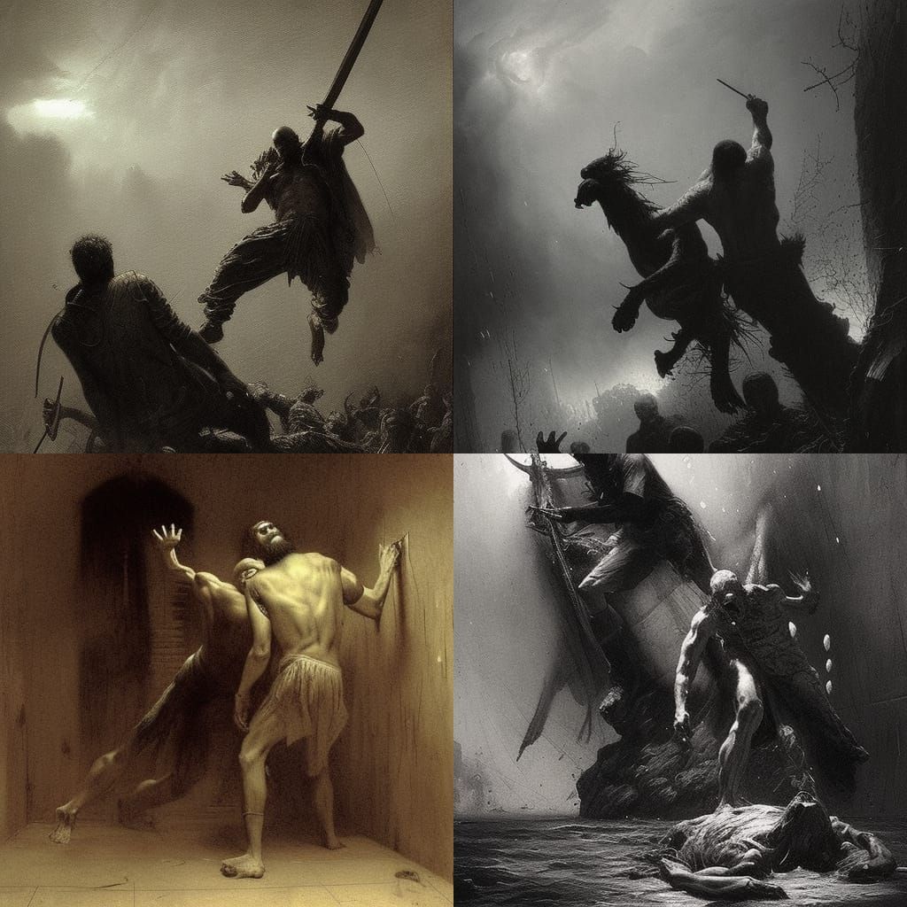 Disturbing Scene of Violence in Dark Horror Art