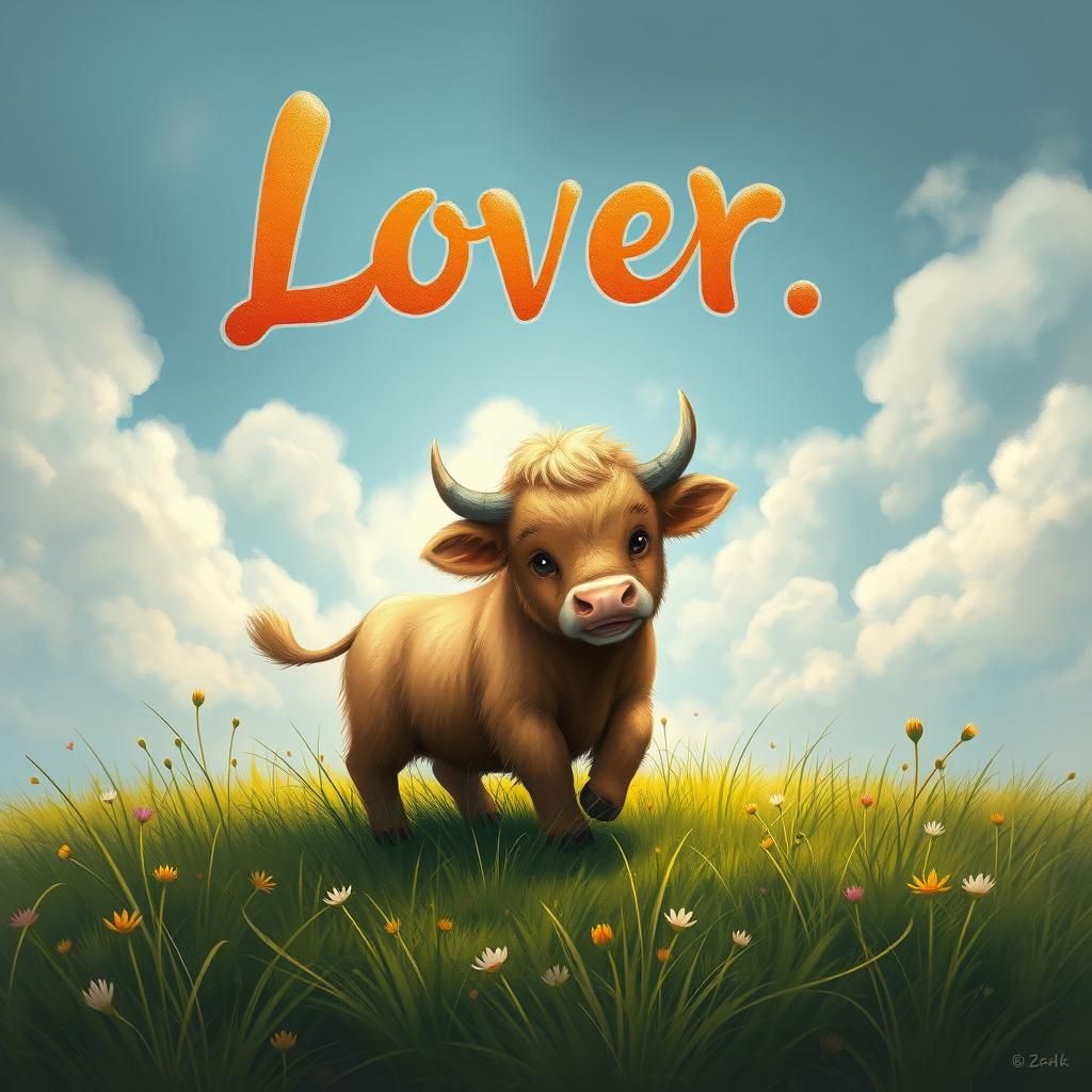 Whimsical Highland Cow in Dreamy Landscape