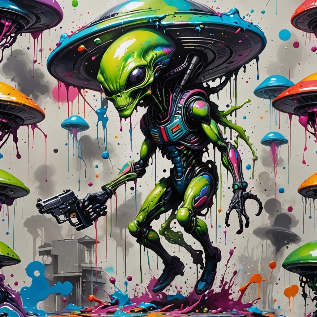 Alien Jumps from Spaceship: Graffiti Art