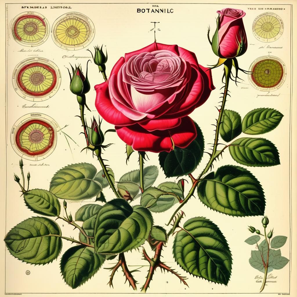 Botanical Rose Illustration: Life Cycle in Pen and Ink