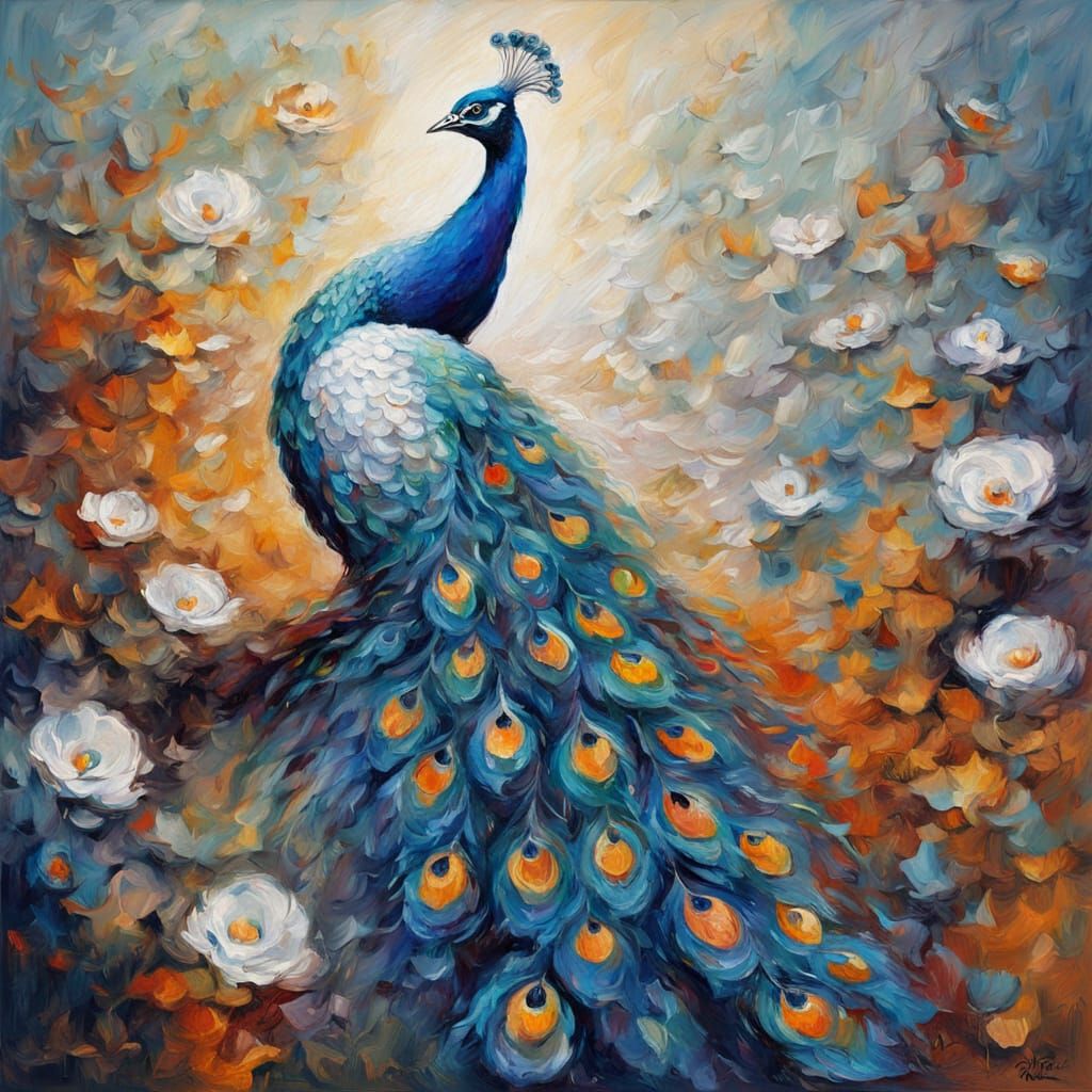 Ethereal Peacock Ghost in Neo-Impressionist Style