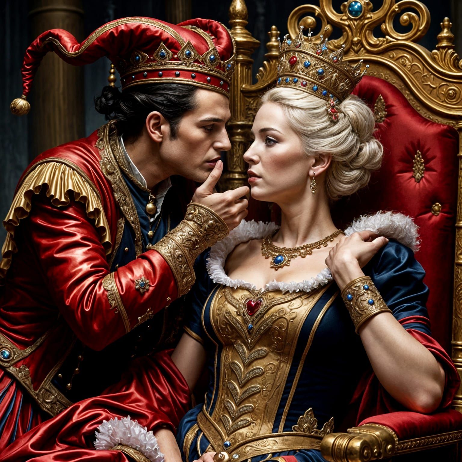 Medieval Jester Reveals Queen's Secret in Gothic Grandeur