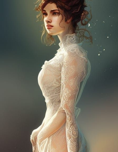 Woman in Lace Dress: Hyperdetailed Digital Art