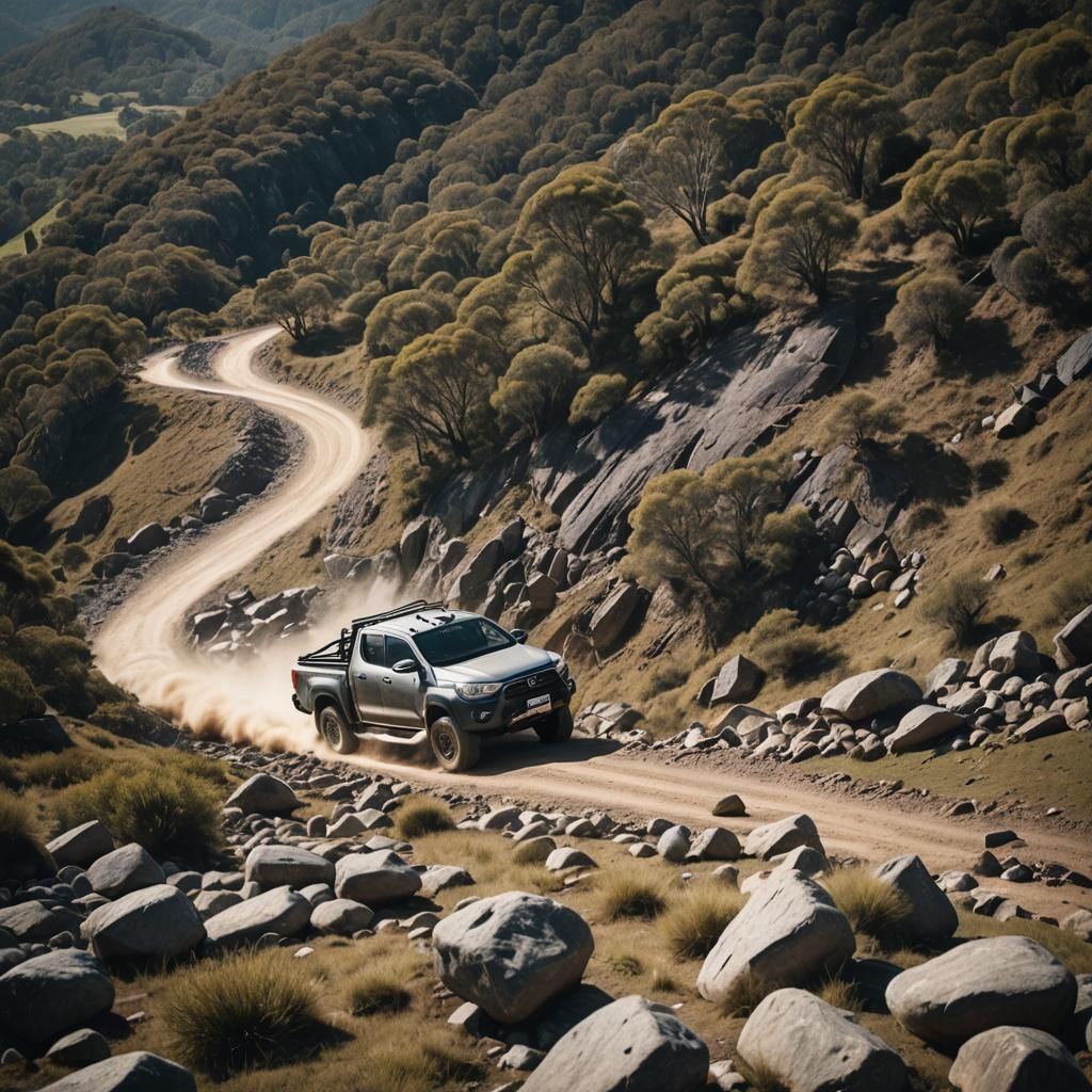 Toyota Hilux SR5 Navigates Rocky Hill in Cinematic Style
