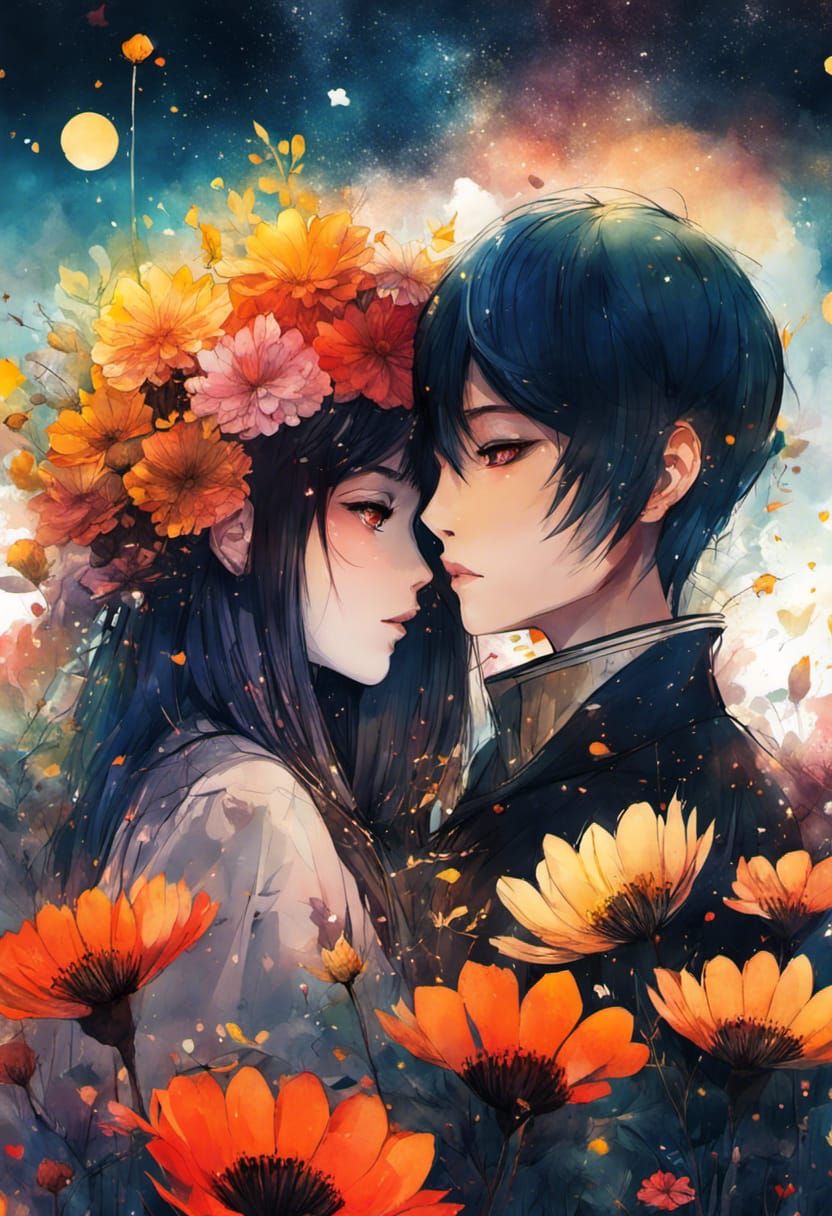 Anime Landscape Masterpiece with Floral Love