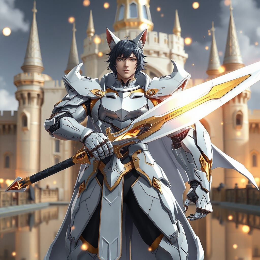 Anime Mecha-Paladin with Glowing Sword