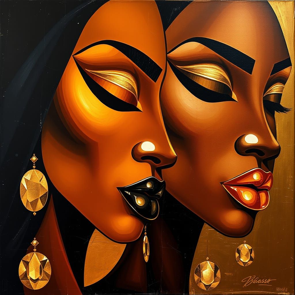 African American Women's Faces Unite in Vibrant Cubist Harmo...