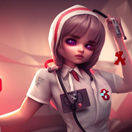 Cute Punk Nurse in 3D Game Cinematic Style
