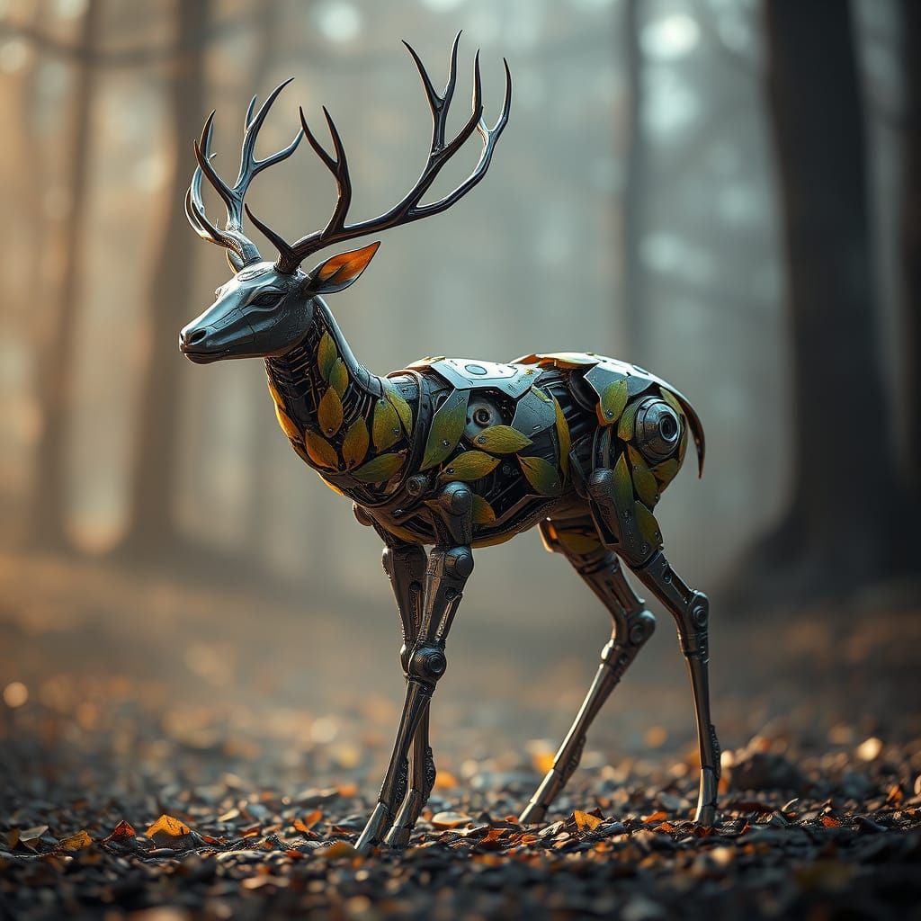 Mechanical Leaf Deer in Sci-Fi Metal Setting