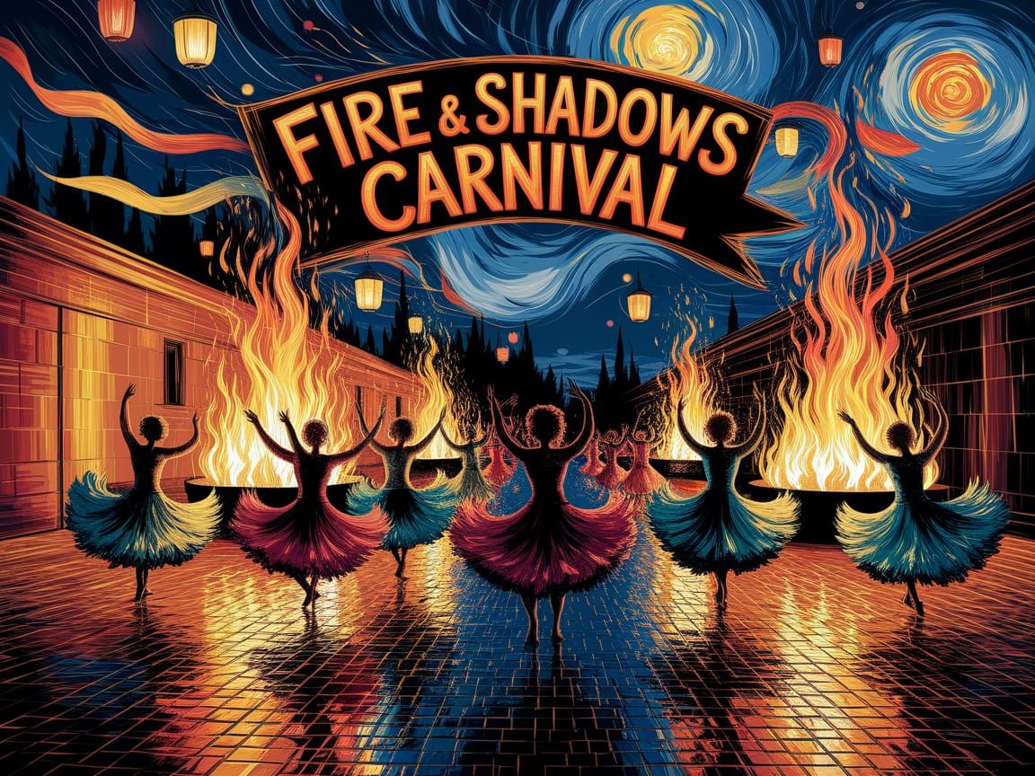 Fire & Shadows Carnival: Dazzling Dancers in Fiery Night