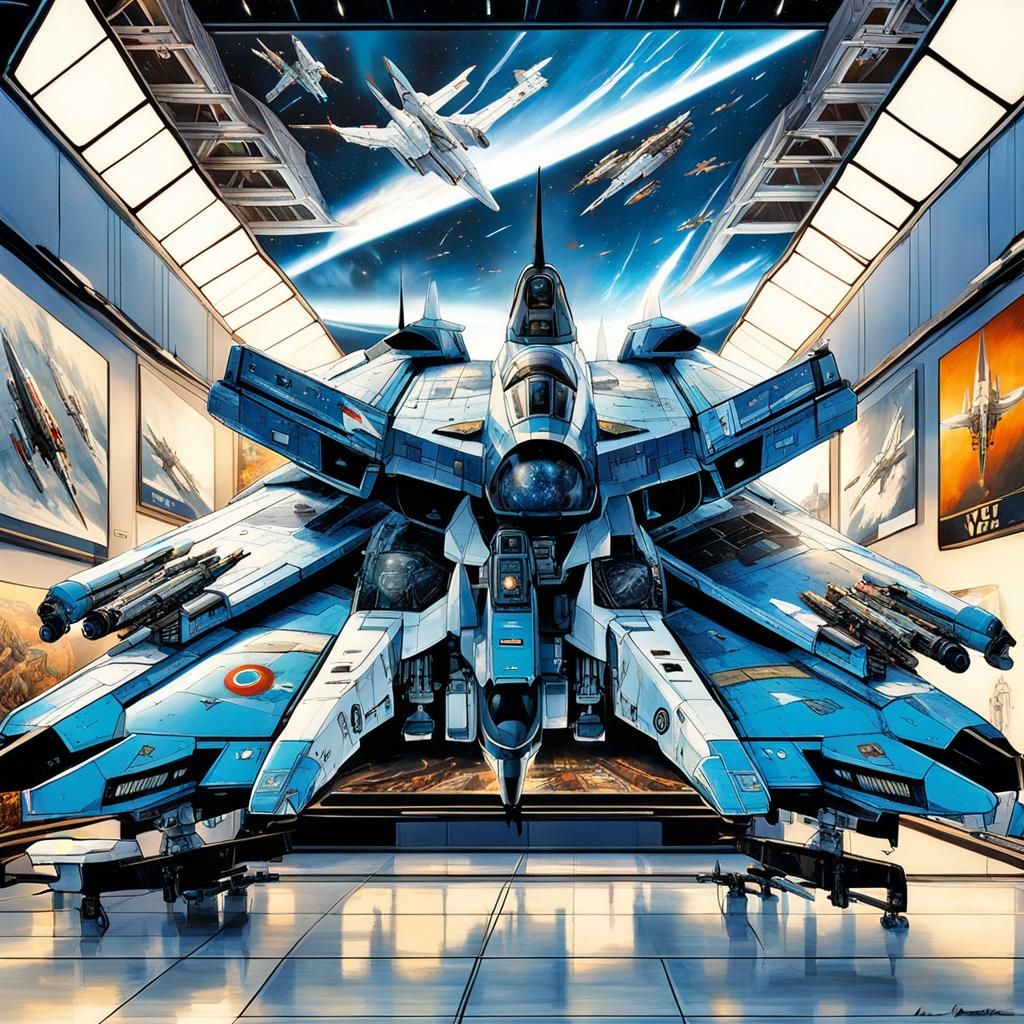 VF-1 Valkyrie Display: Sci-Fi Tapestry Background