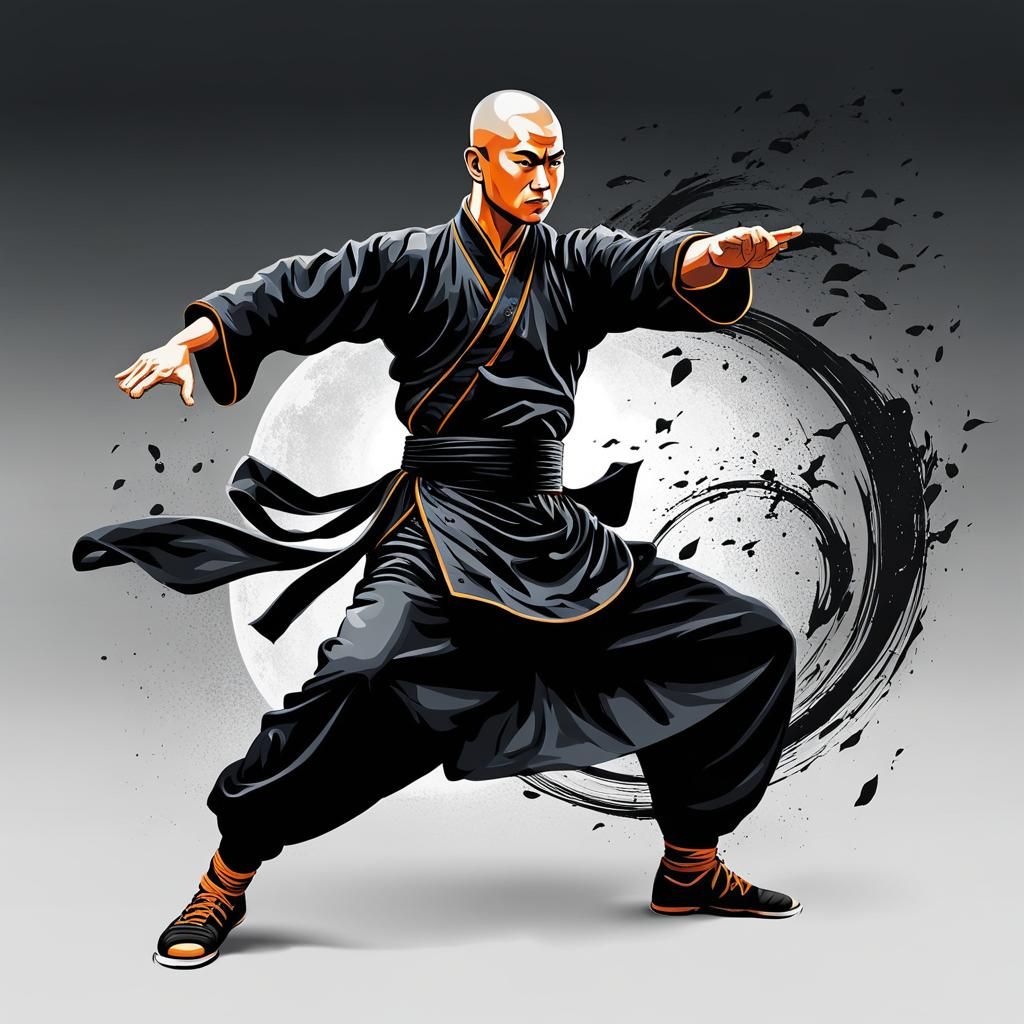 Shaolin Monk in Motion: Surreal Vector Art