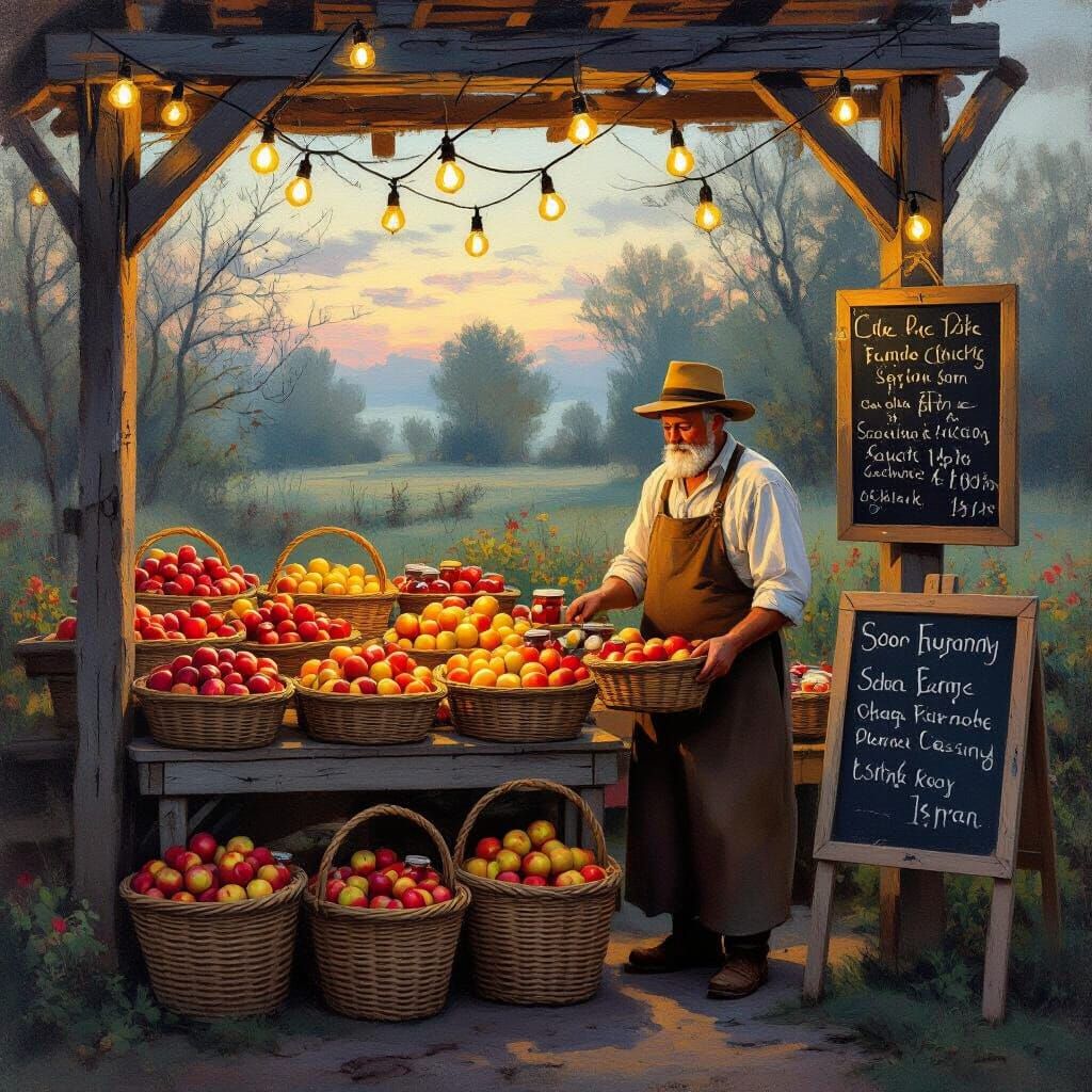 Charming Farmstand at Dusk in Impressionist Style