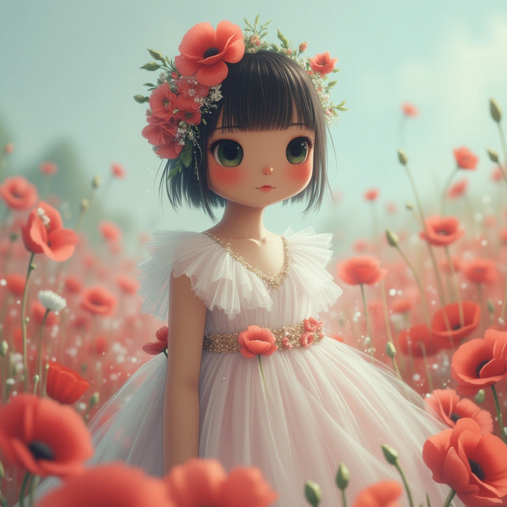 Ethereal Wedding Gown with Delicate Poppies