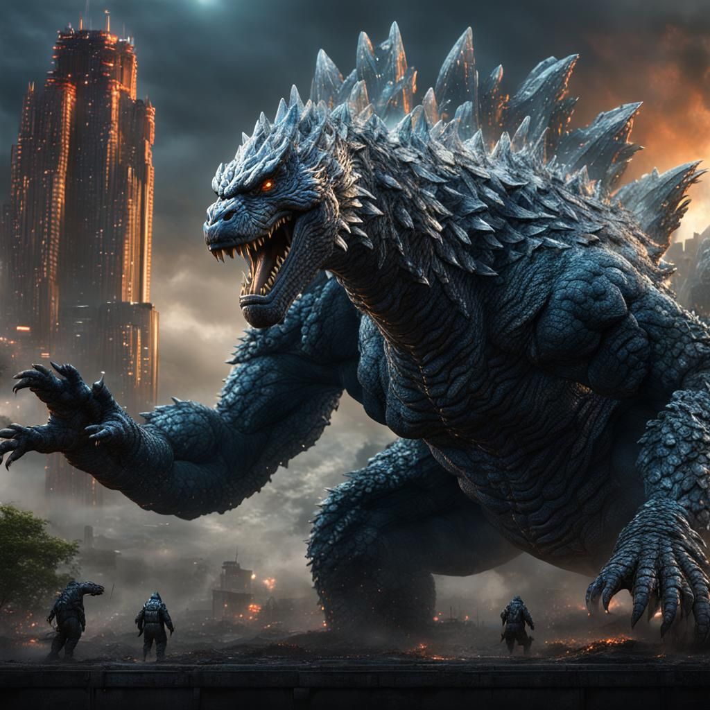 Godzilla with White Dorsal Plates in Detailed Matte Painting