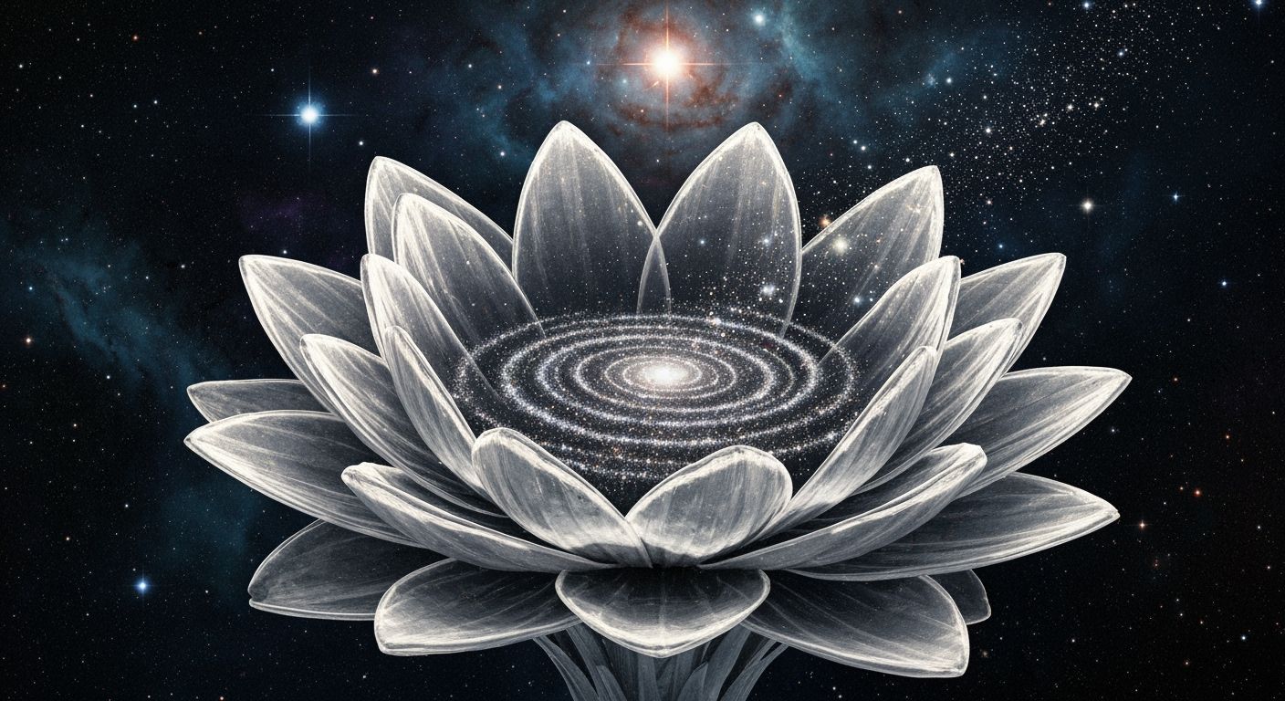 Cosmic Crystalline Flower With Star System Inside