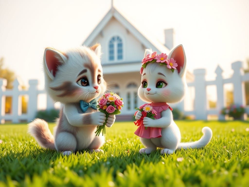 Kitten Love: A Pixar-Style 3D Rendered Scene