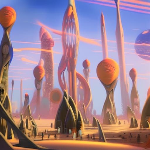 Ethereal Alien Cityscape on Desert Exoplanet