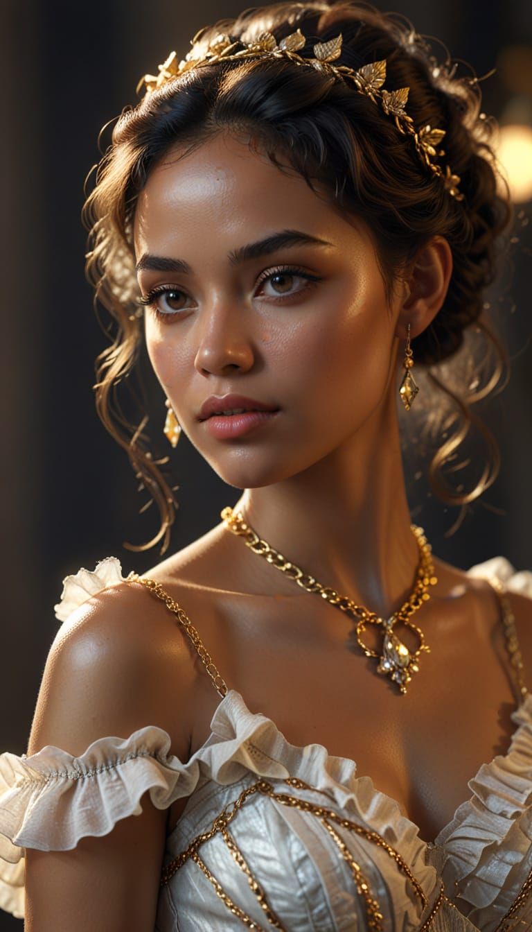 Dominican Woman in Bridal Dress: Photorealistic Portrait