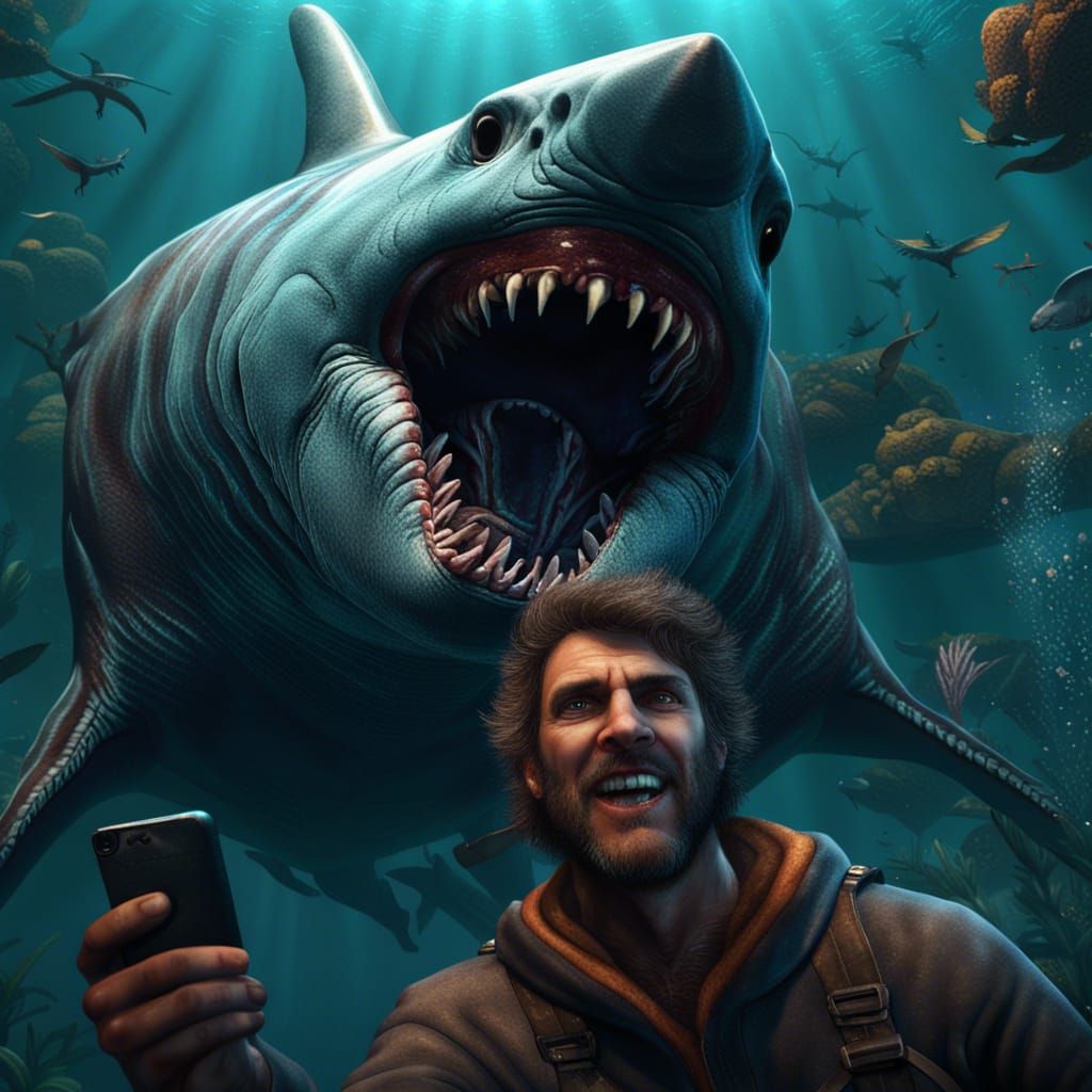 Selfie with a Megalodon: Detailed Matte Painting