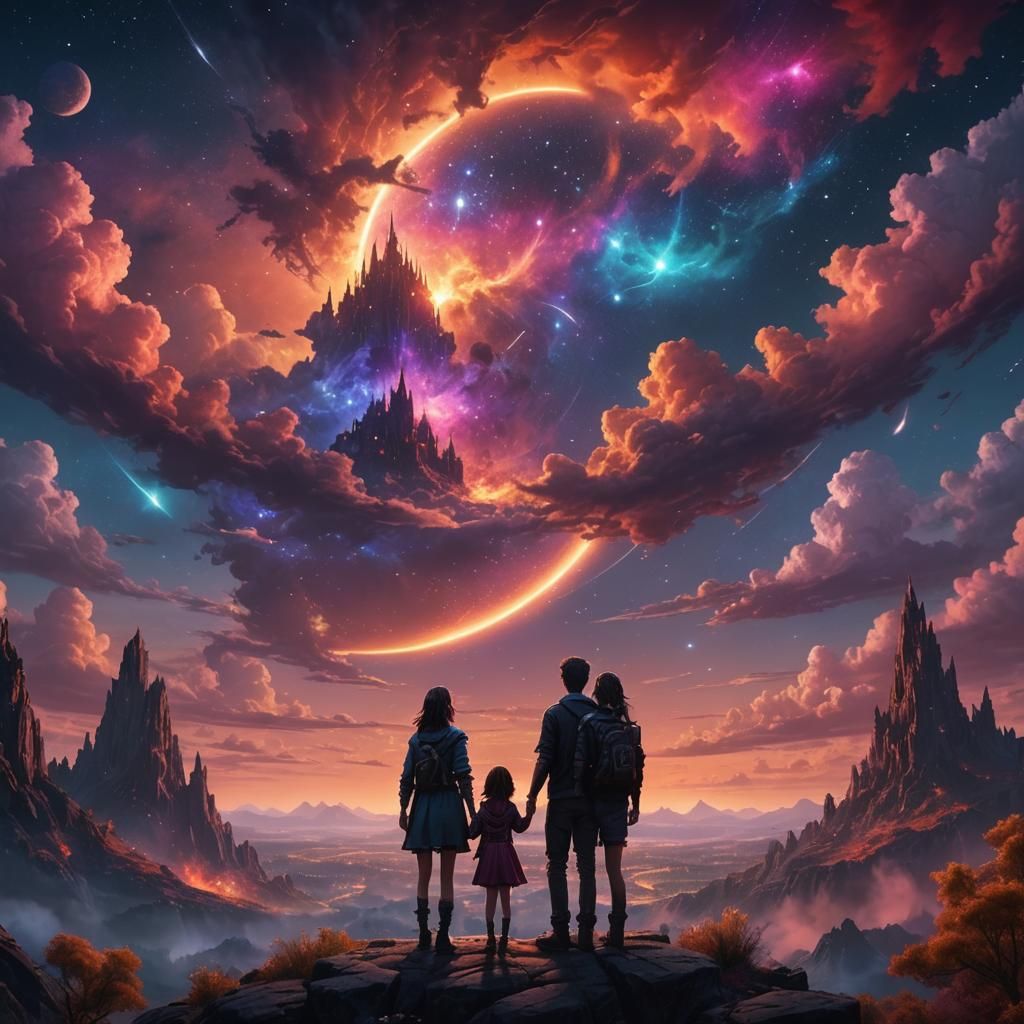 Couple Gazing at Colorful Night Sky